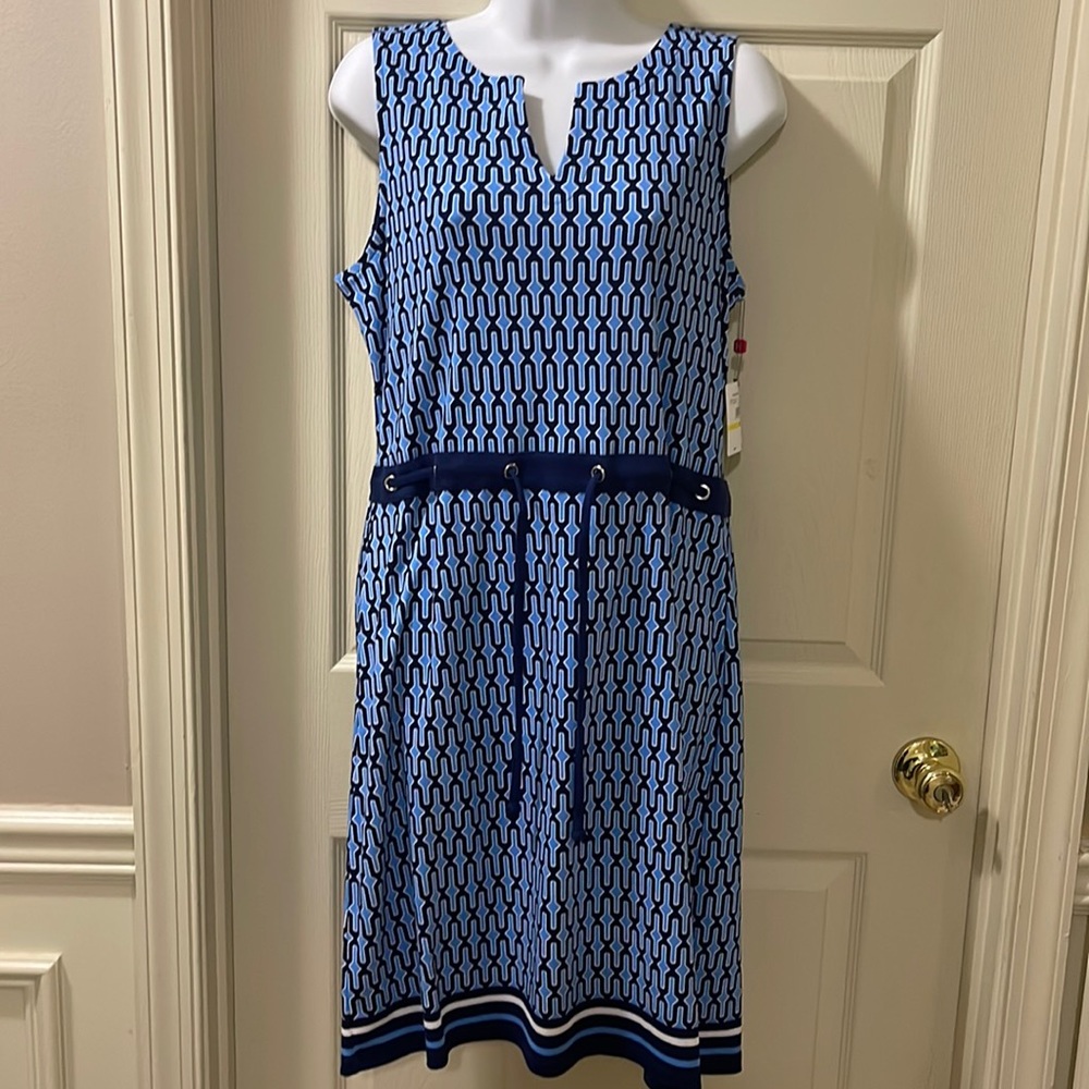 Rafaella light blue sleeveless dress with navy detailing. Size Medium.